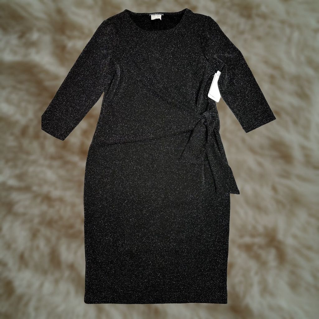 Vintage Modes Crystal Gray Sparkle Bodycon Dress Tie Front Formal Cocktail Sz S NWT Size S / US 4 / IT 40 - 1 Thumbnail