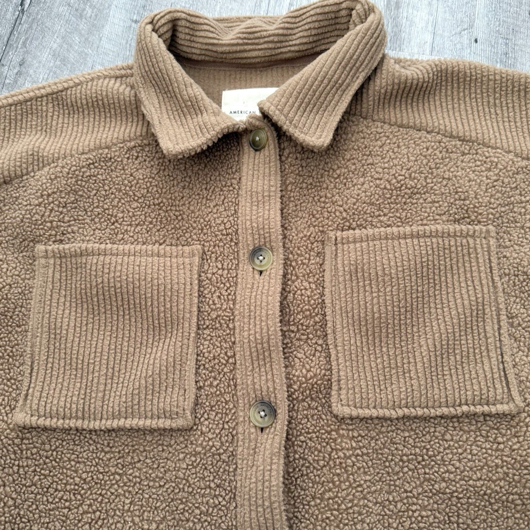 American Eagle Outfitters American Eagle AE Fleece Shacket Womens Medium Shirt Ribbed Sherpa Camel Relaxed Size M / US 6-8 / IT 42-44 - 7 Thumbnail