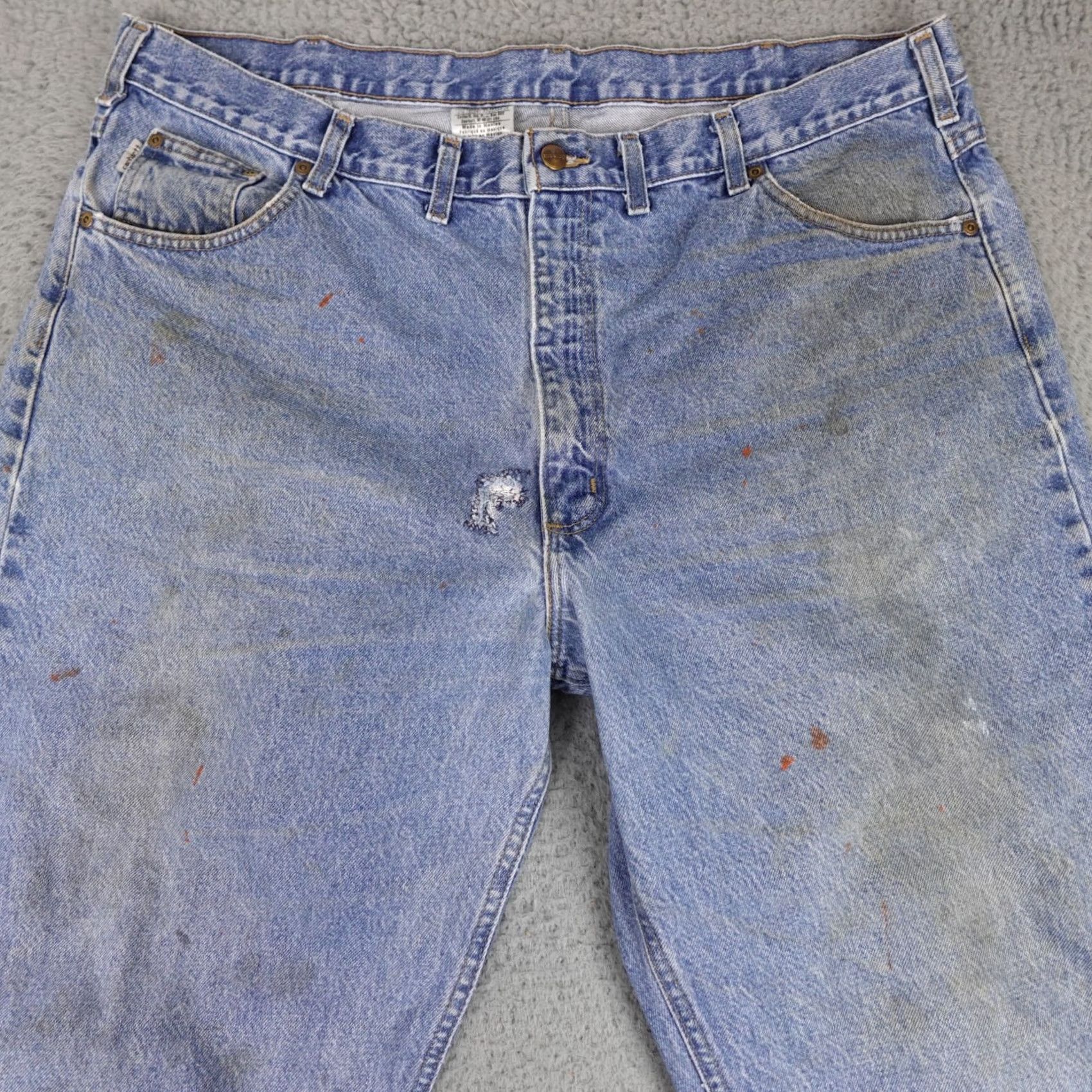Carhartt Carhartt Jeans Regular Adult 44x32 Blue Denim Leather Patch 90s Logo Distressed Work B17 DST USA Mens Size US 44 / EU 60 - 4 Thumbnail