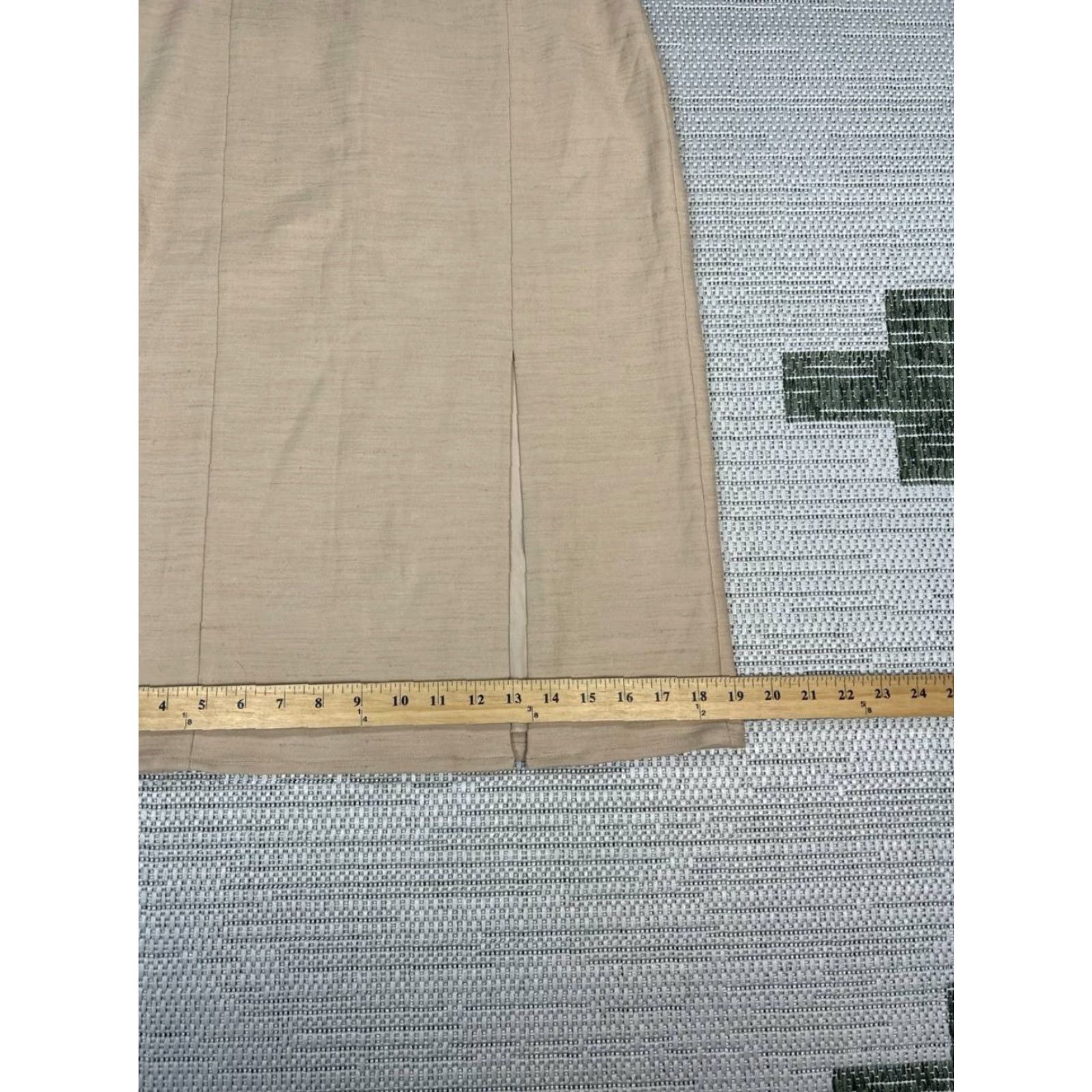 Vintage Sezane Pencil Skirt Womens 36 Beige Linen Stretch Front Slit Back Zip Formal Size 25" / US 0 / IT 36 - 4 Thumbnail