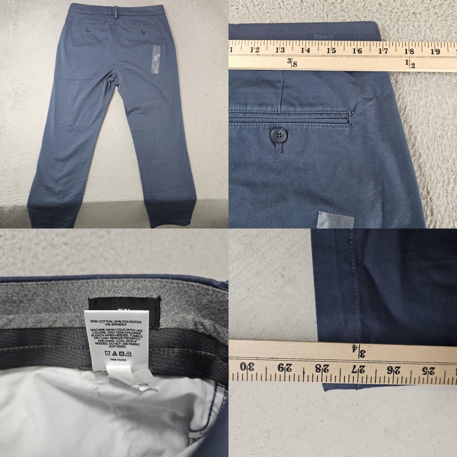 Express Express Chino Pants Mens 32x28 Blue Hyper Stretch Slim Tech Size US 32 / EU 48 - 8 Thumbnail