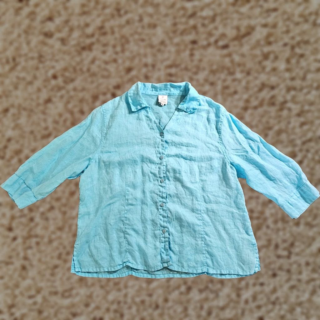 Alife Focus Casual Life Top Shirt Womens XL Blue Linen Button 3/4 Sleeve Casual Career Size XL / US 12-14 / IT 48-50 - 1 Thumbnail