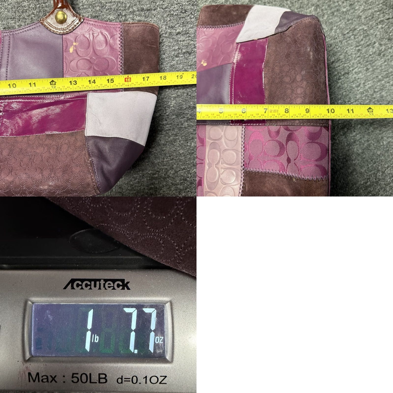 Coach VINTAGE Coach Tote Bag Large Purple Leather Suede Patchwork Signature Bleecker Y2K Womens Size ONE SIZE - 7 Thumbnail
