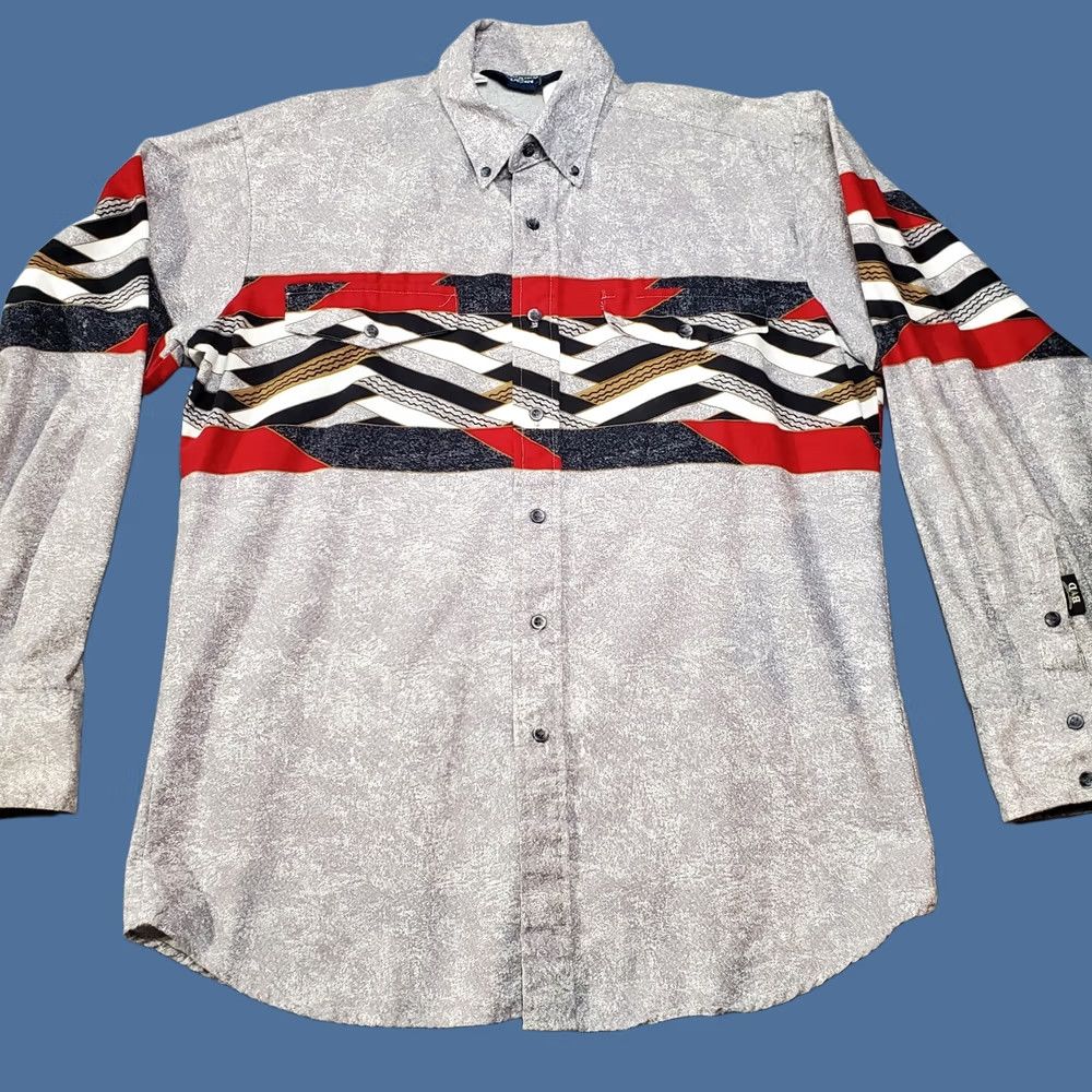 Brooks VINTAGE Brooks & Dunn Shirt Mens L Gray Red Aztec Southwestern Long Sleeve Button Down Collared 90s Western Cowboys Rodeo Rancher Mens Size US L / EU 52-54 / 3 - 1 Thumbnail