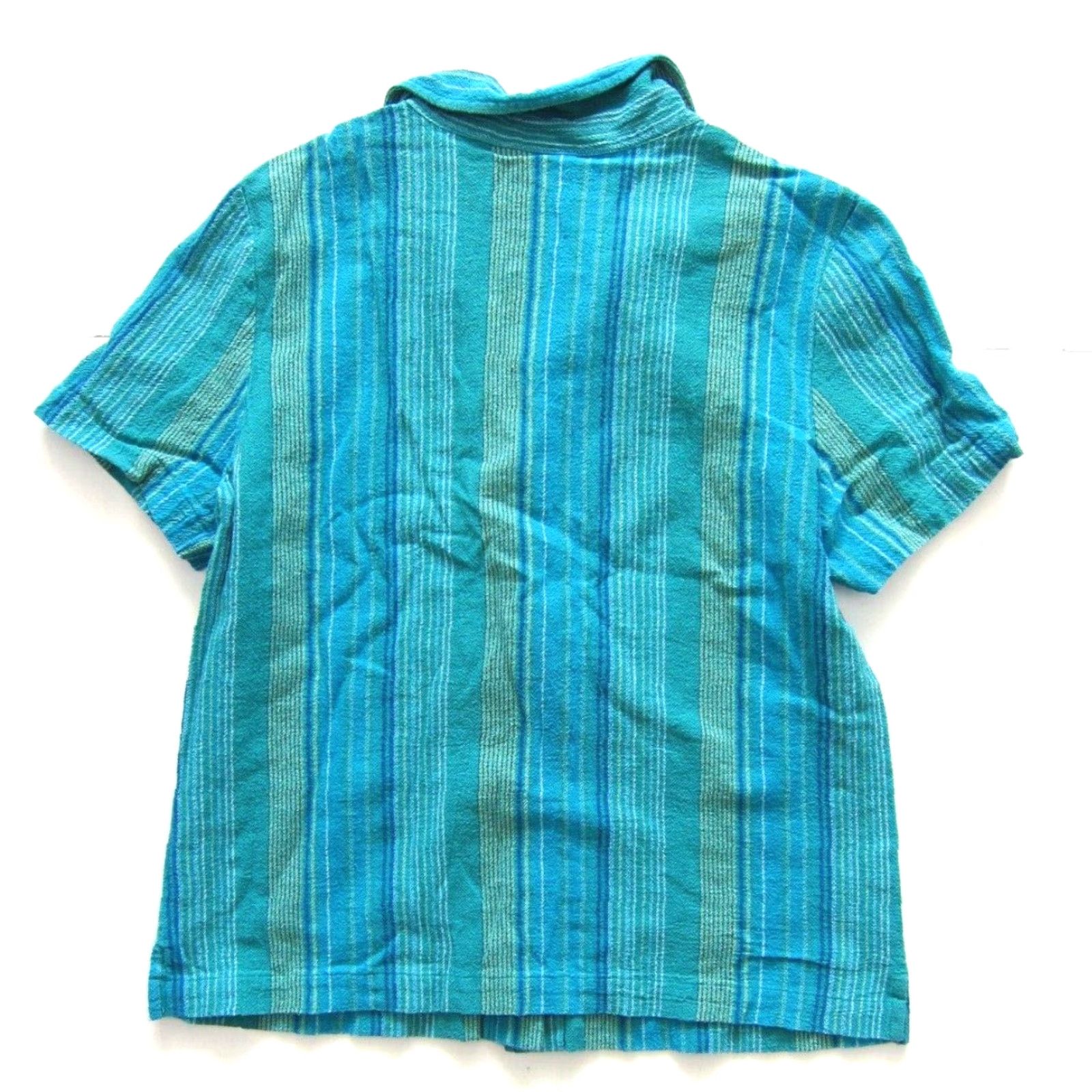 Vintage Serengeti Catalog.com 100% Cotton Green Blue Stripe Button Short Sleeve Blouse M Women's Shirt Blouse Green Stripe 90s Event 80s? Size M / US 6-8 / IT 42-44 - 2 Thumbnail