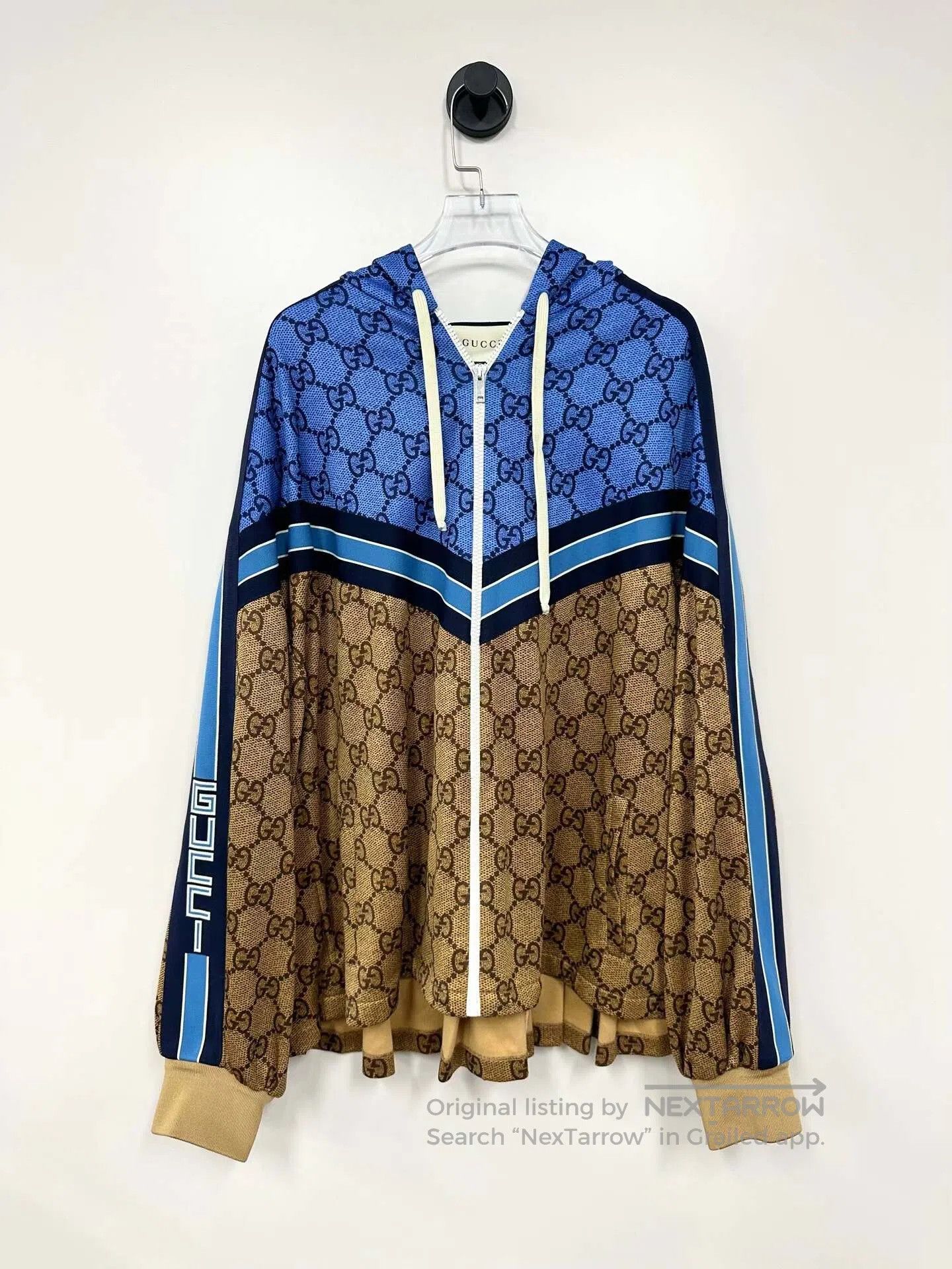 Gucci Guicci Blue Brown Colorblock Monogrammed Side Letter Logo Size US M / EU 48-50 / 2 - 1 Thumbnail