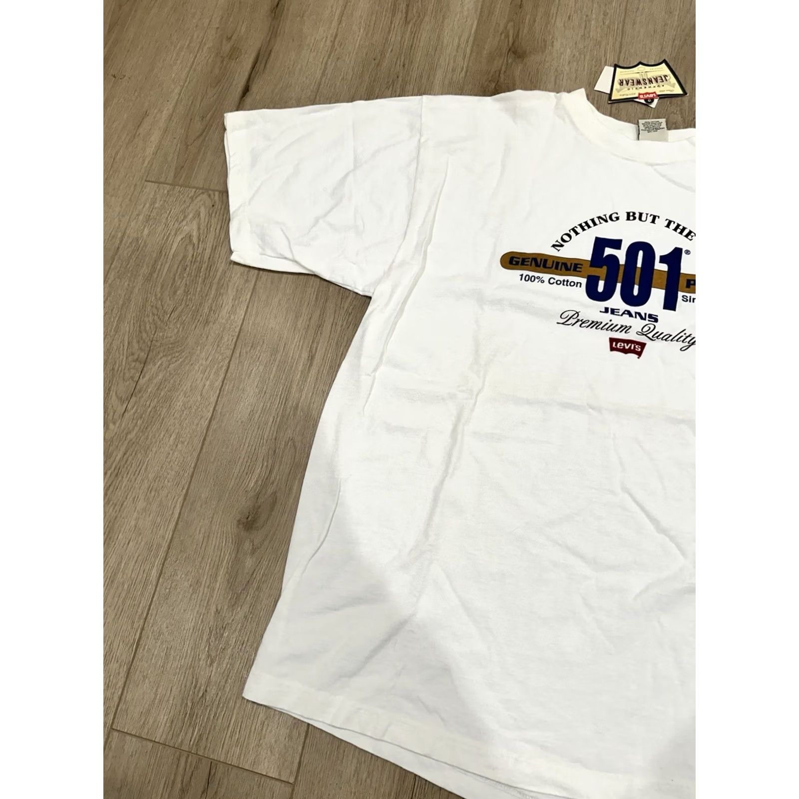 Levi's VINTAGE LEVI'S 501 Promo Genuine USA Made Jeans White T-Shirt Mens Large 90s Logo Crew Neck Short Sleeve Cotton White Tee Men Size US L / EU 52-54 / 3 - 4 Thumbnail
