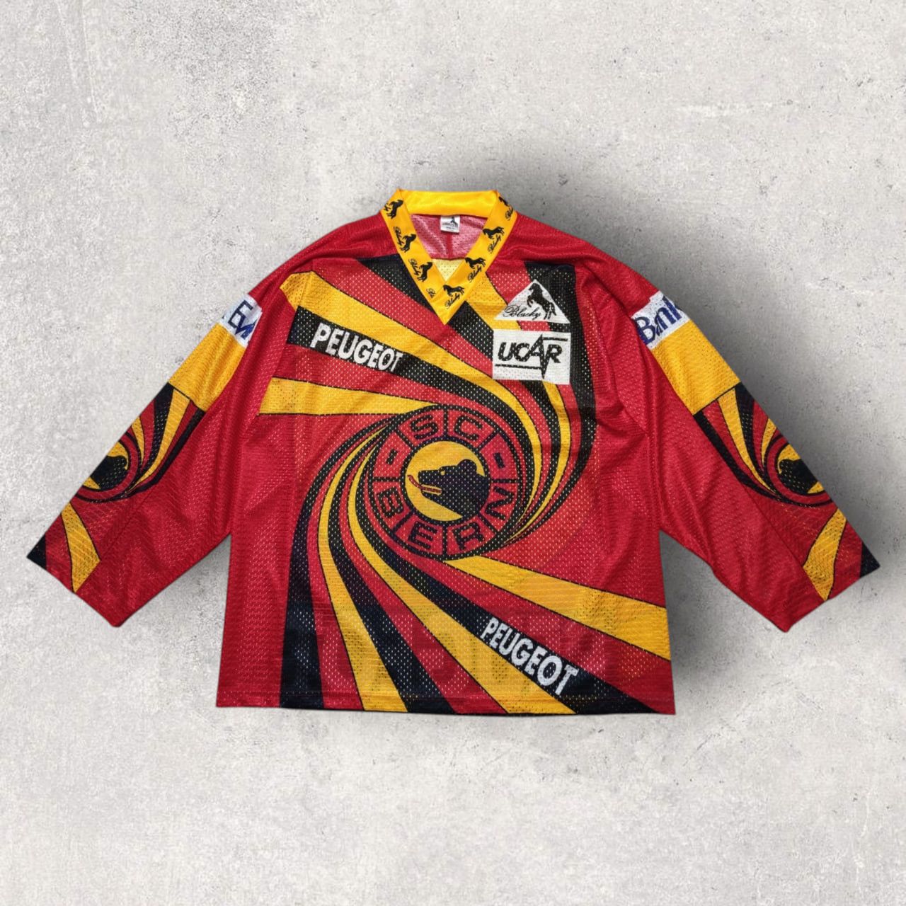 Vintage SC Bern Switzerland 1989 Hockey Blacky Peugeot Jersey Size US XL / EU 56 / 4 - 1 Thumbnail