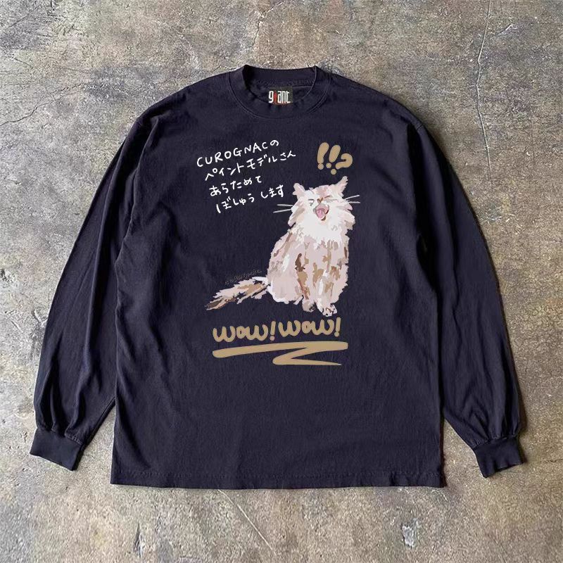 Japanese Brand Black casual retro cat print long sleeve tee Size US M / EU 48-50 / 2 - 1 Thumbnail