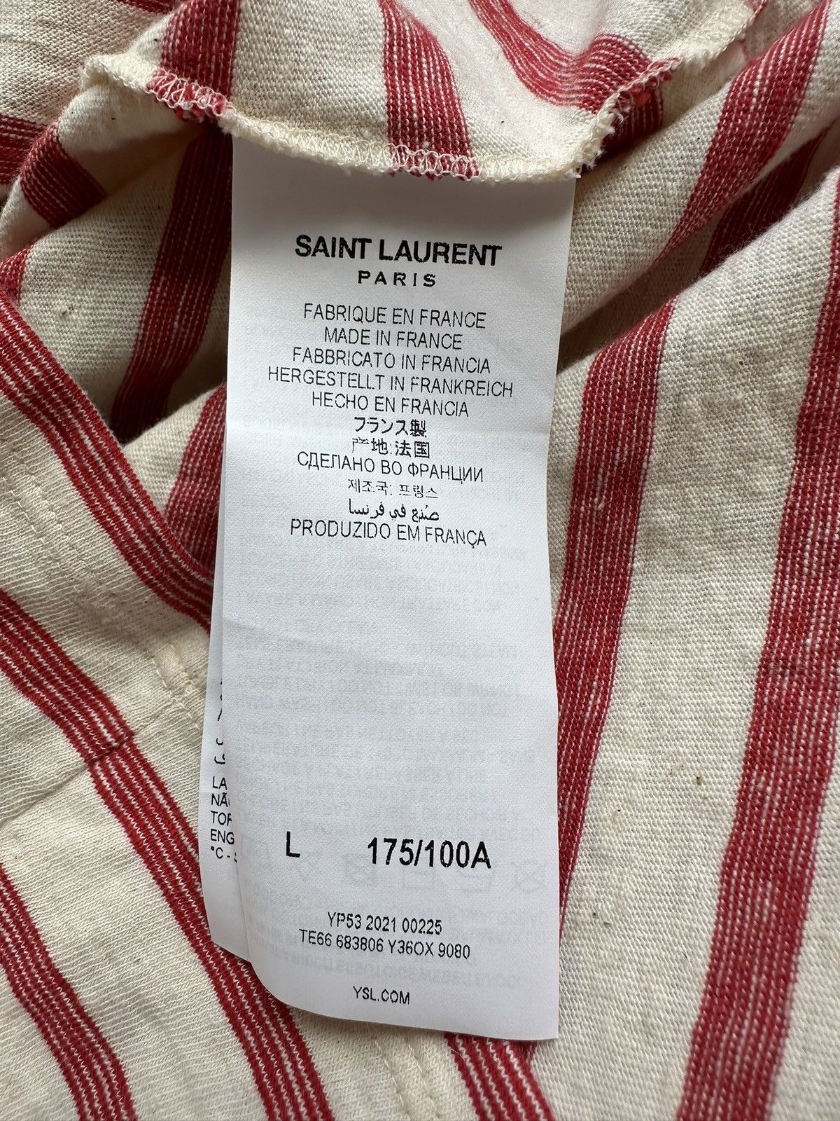 Saint Laurent Paris $620 Saint Laurent STRIPED CASSANDRE T-SHIRT IN JERSEY Size US L / EU 52-54 / 3 - 12 Thumbnail
