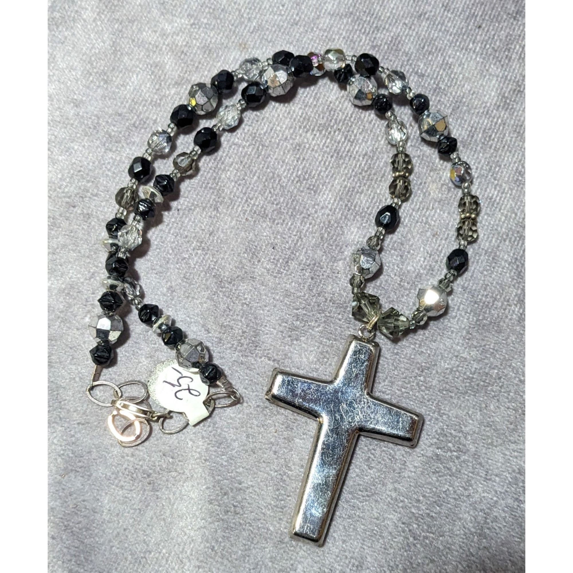 Other Silver Tone And Black Glass And Metal Beaded Cross Necklace Size ONE SIZE - 5 Thumbnail