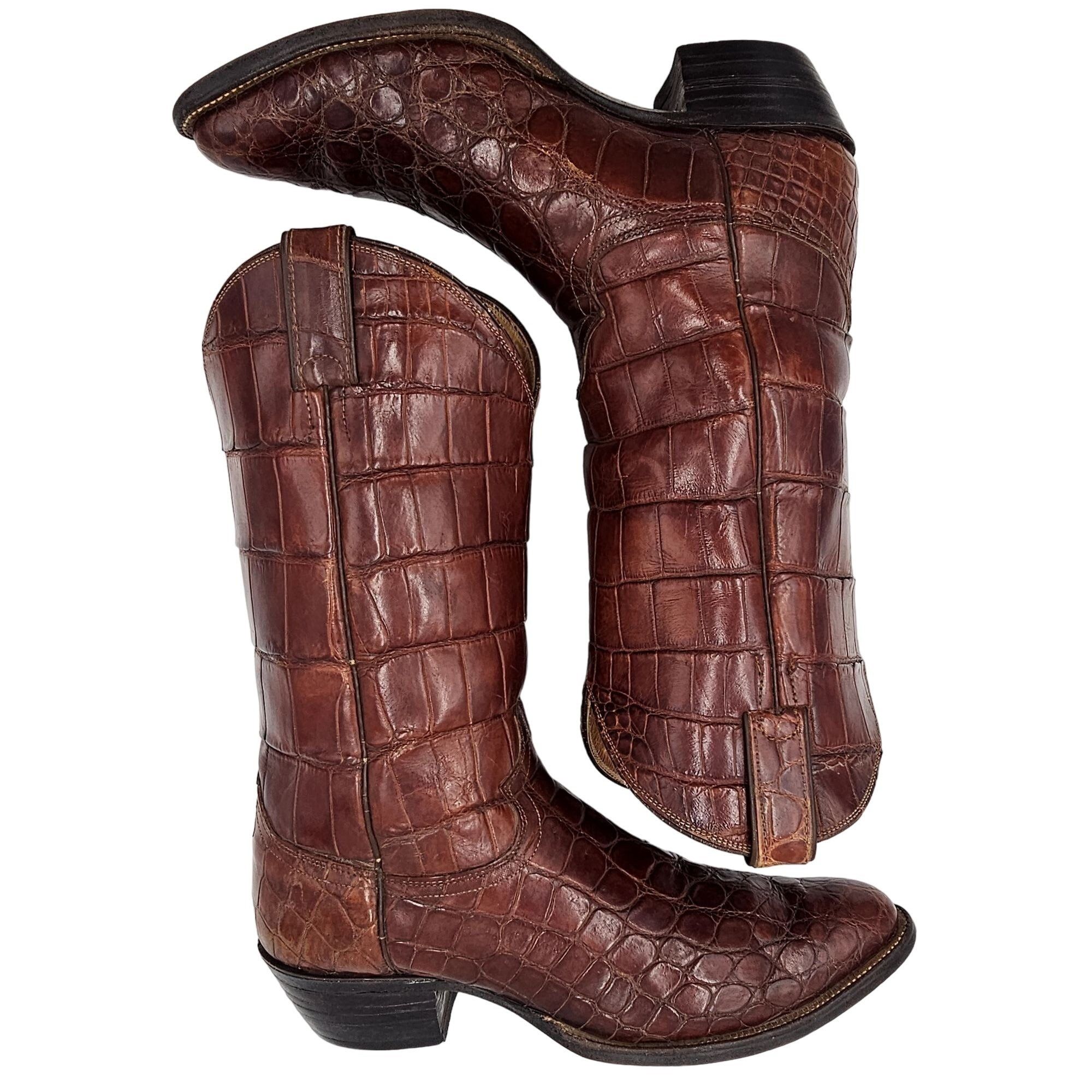 Justin Brown Croc Pointed Toe Cowboy Boots Size 10.5D Vintage Two-tone Teju Lizard Cowboy Boots: Men main image 2