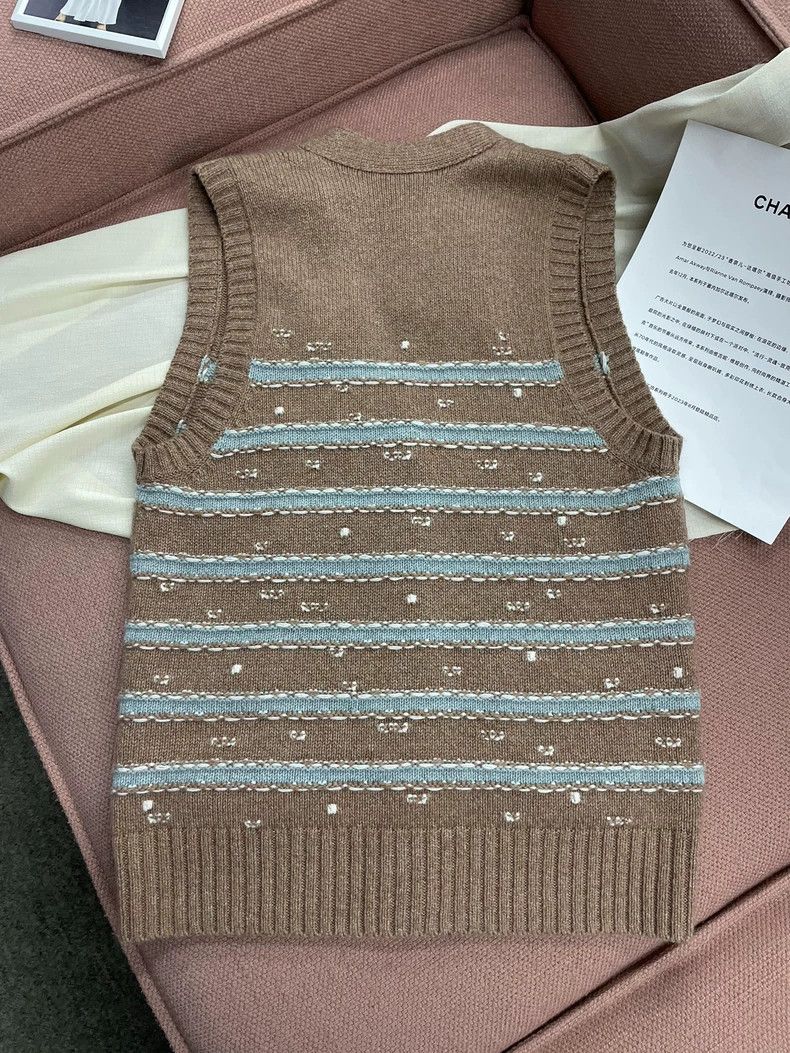 Chanel Chanel 24K coffee blue striped knitted vest vest cardigan Size XXS / US 00 / IT 34 - 4 Thumbnail