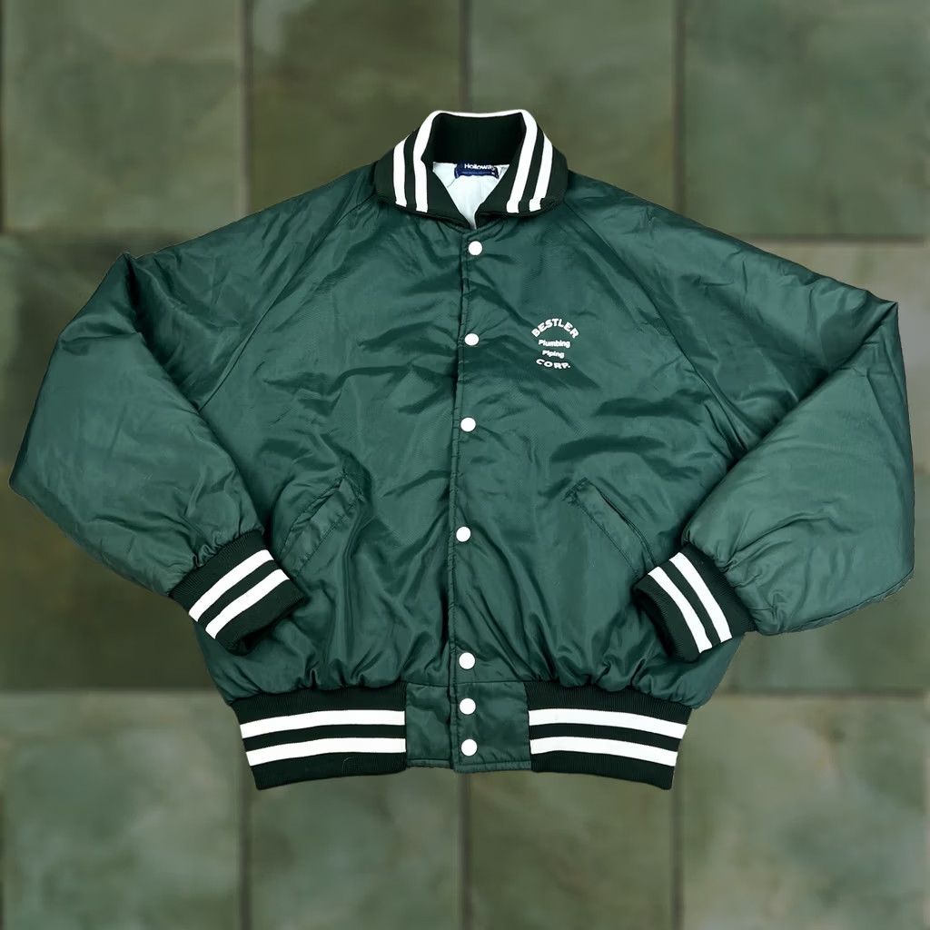 Holloway VINTAGE Holloway Jacket Bomber Nylon Green 90s Piping Snap Button XL Mens Size US XL / EU 56 / 4 - 1 Thumbnail
