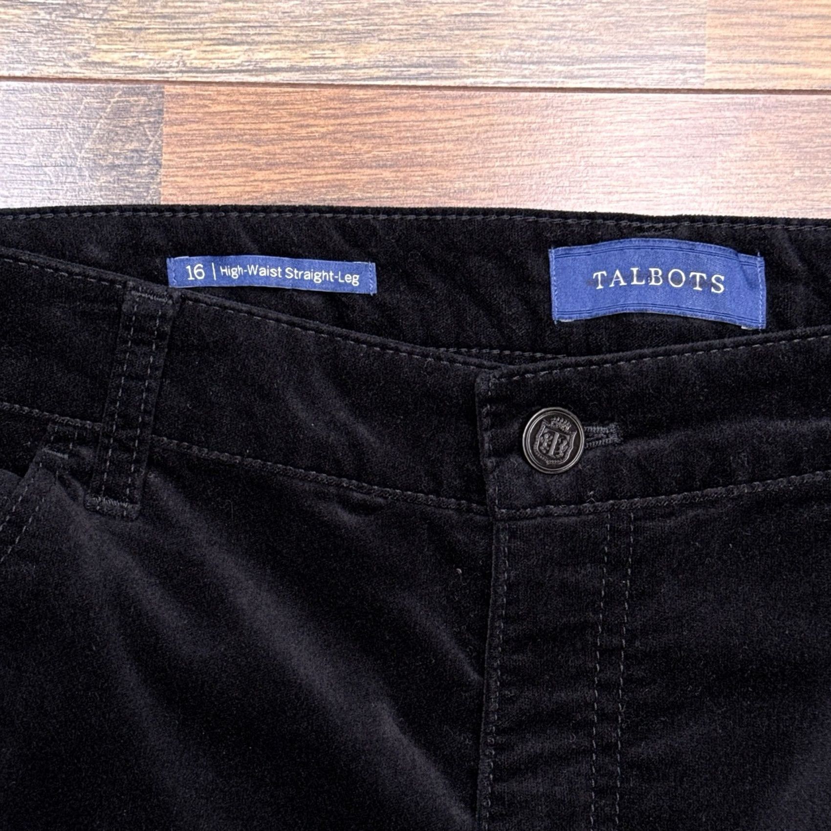 Talbots Talbots Velvet High Waist Straight Leg Pants 16 Black Stretch Size 38" / US 16 / IT 52 - 4 Thumbnail