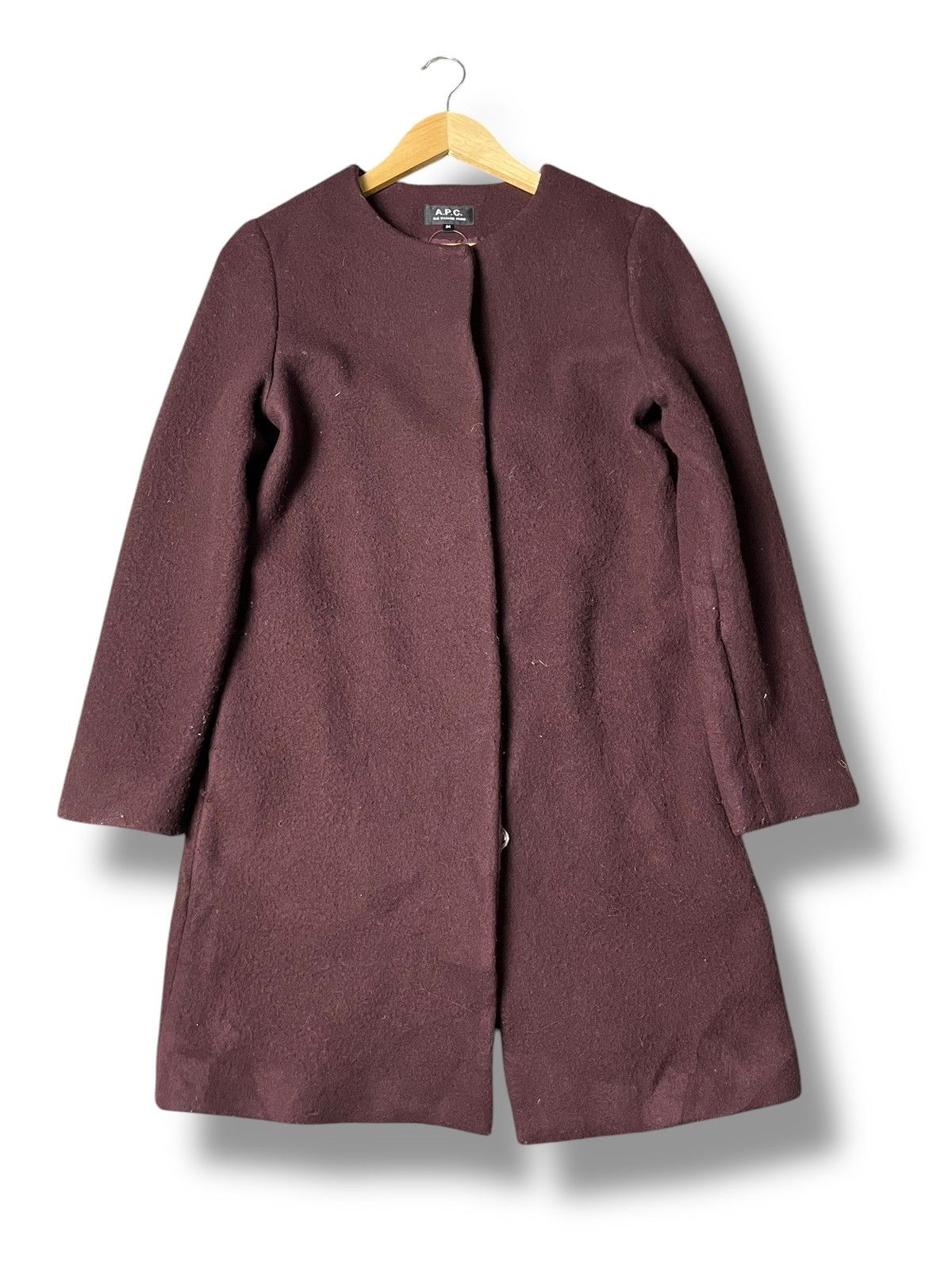 A.P.C. × Japanese Brand × Vintage A.P.C. Rue Madame Paris Collarless Wool Coat (90) Size US XXS / EU 40 - 1 Thumbnail