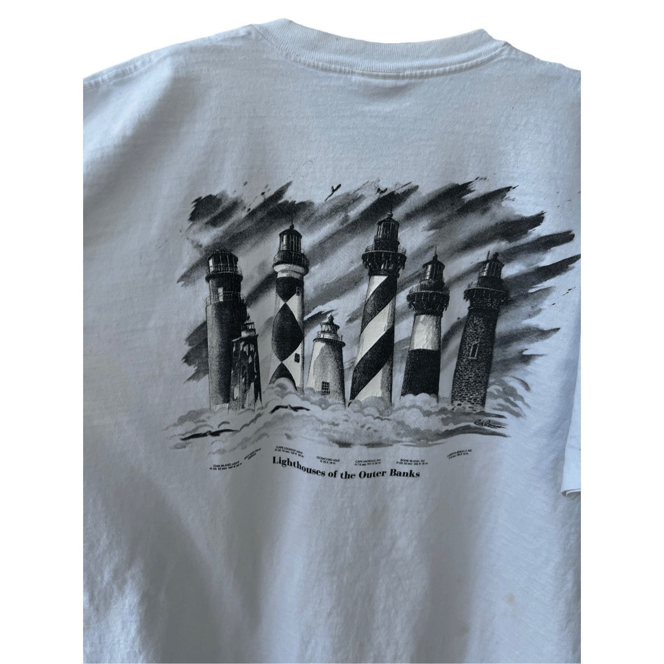 Vintage Vintage 90s Outer Banks Lighthouses Ribbed Single Stitch T-S Size US XL / EU 56 / 4 - 6 Thumbnail