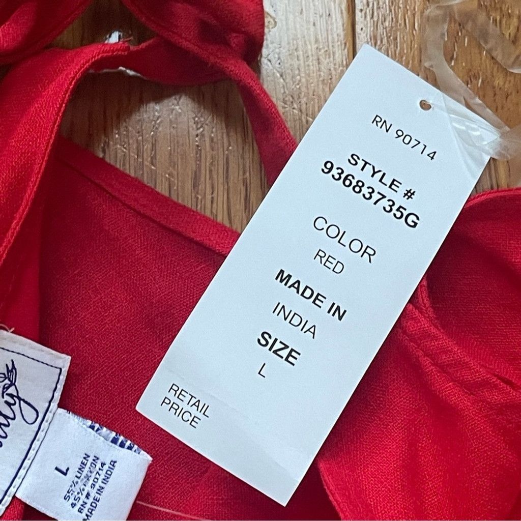 Everlane Everlily Red Linen midi jumpsuit romper v-neck Sz Large Size 32" / US 10 / IT 46 - 10 Thumbnail