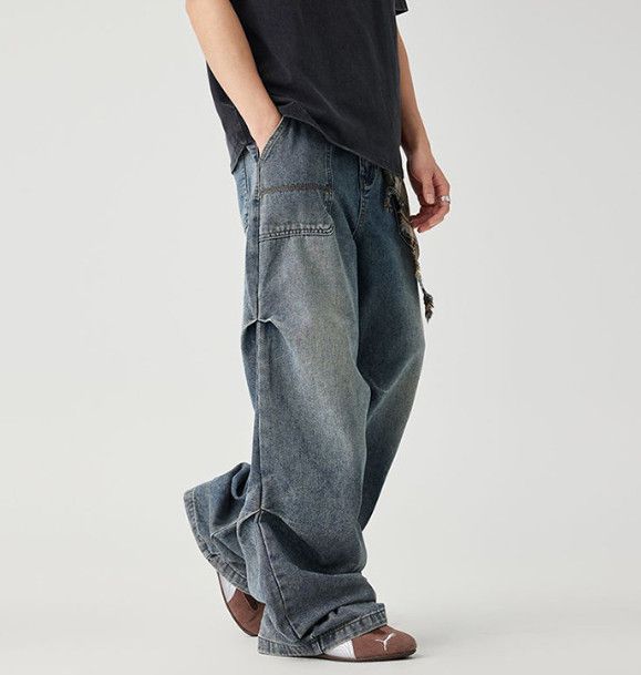 Vintage Men's retro straight-leg wide-leg patchwork jeans Size US 32 / EU 48 - 3 Thumbnail