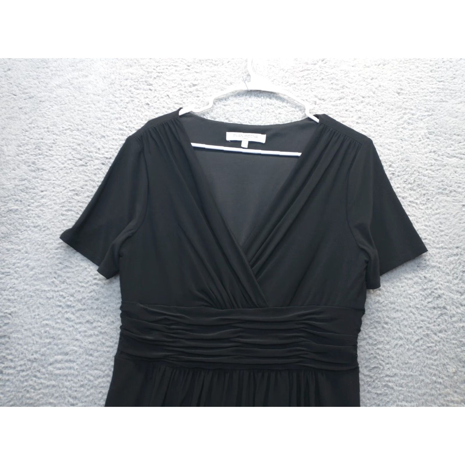 Evan Picone Women Wrap Dress 14 Black Empire Waist Zipper V-Neck Short  Sleeve Knee Length