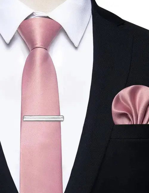 VIBE Luxury Skinny Solid Pink Neck Tie Set Mens Size ONE SIZE - 1 Thumbnail