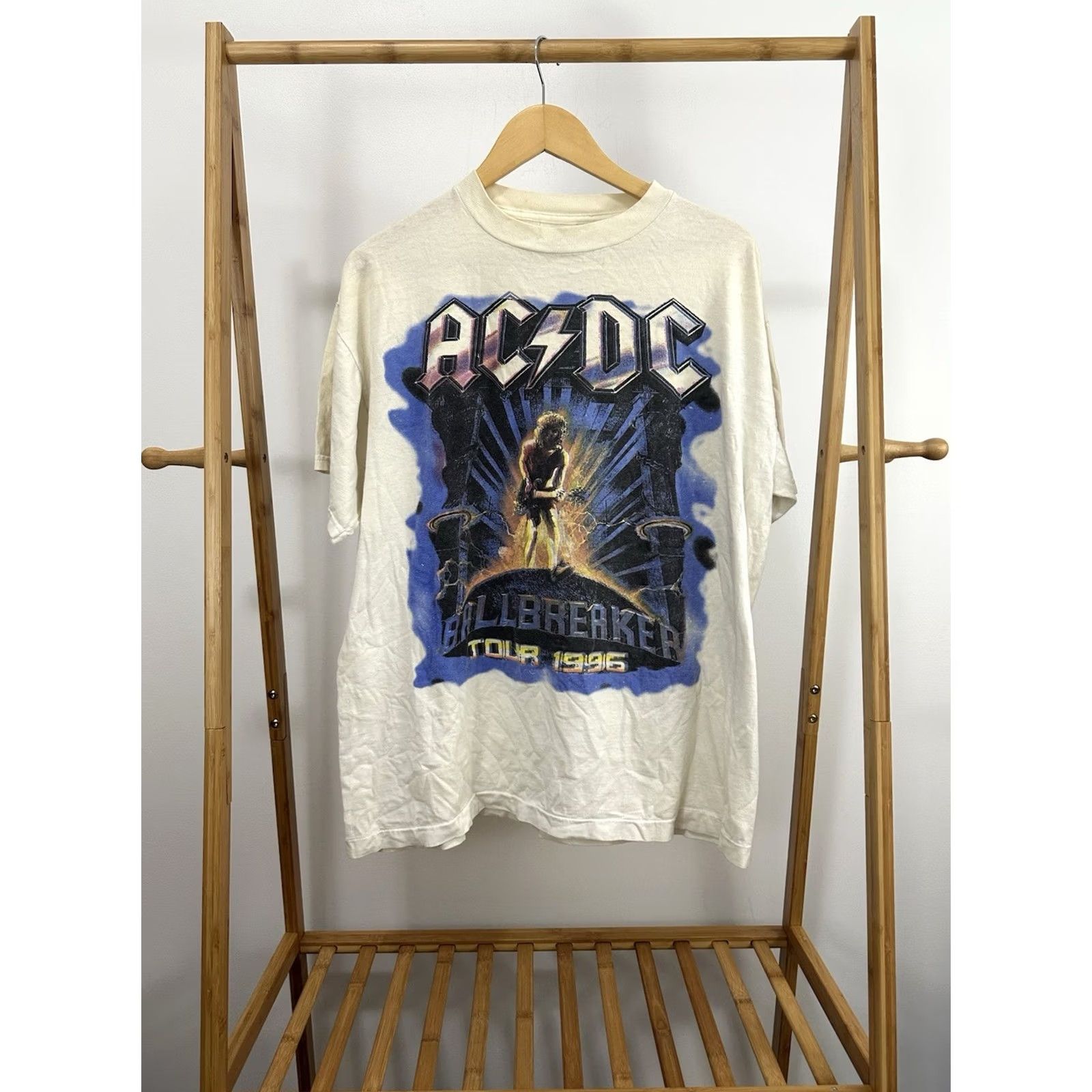Vintage VTG AC/DC 1996 Ballbreaker Tour Parking Lot Boot Rap Tee 90s Faded T-Shirt XL Shirt Mens White Band Concert Tour Nike Size US XL / EU 56 / 4 - 2 Thumbnail