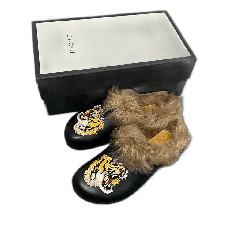 Gucci Gucci Tiger Embroidery Mule Slippers with Fur Size US 10 / IT 40 - 1 Thumbnail