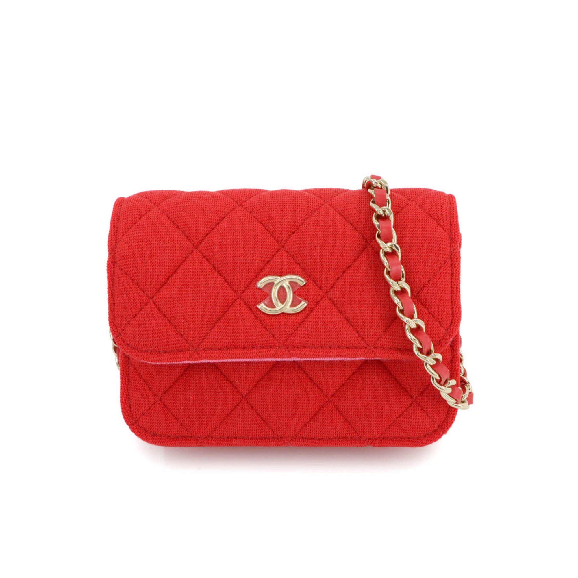Chanel Mini Matelasse Chain Shoulder Bag Cotton Red Gold Metal Fittings Minimini, Women's