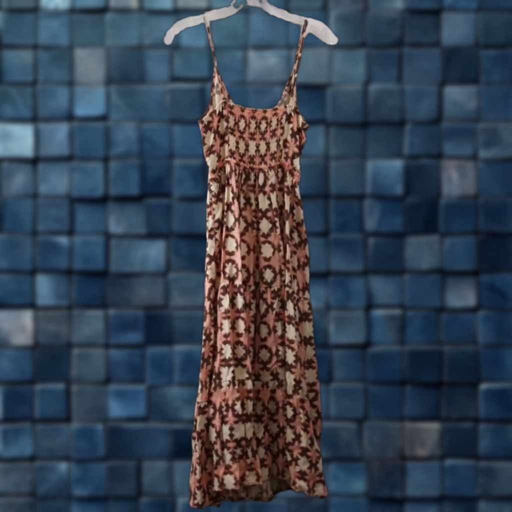 Loft LOFT Dress Women's Petite Midi Smocked Front Twist Back Pink Brown Pattern Sundress Tank Dress 2 Petite Womens Size XS / US 0-2 / IT 36-38 - 1 Thumbnail