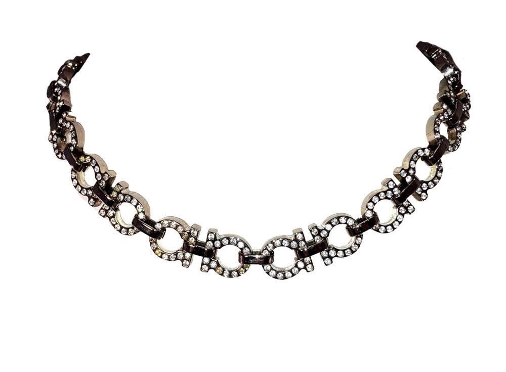 Salvatore Ferragamo Salvatore Ferragamo Silver Tone Monogram Rhinestone Necklace Size ONE SIZE - 1 Thumbnail