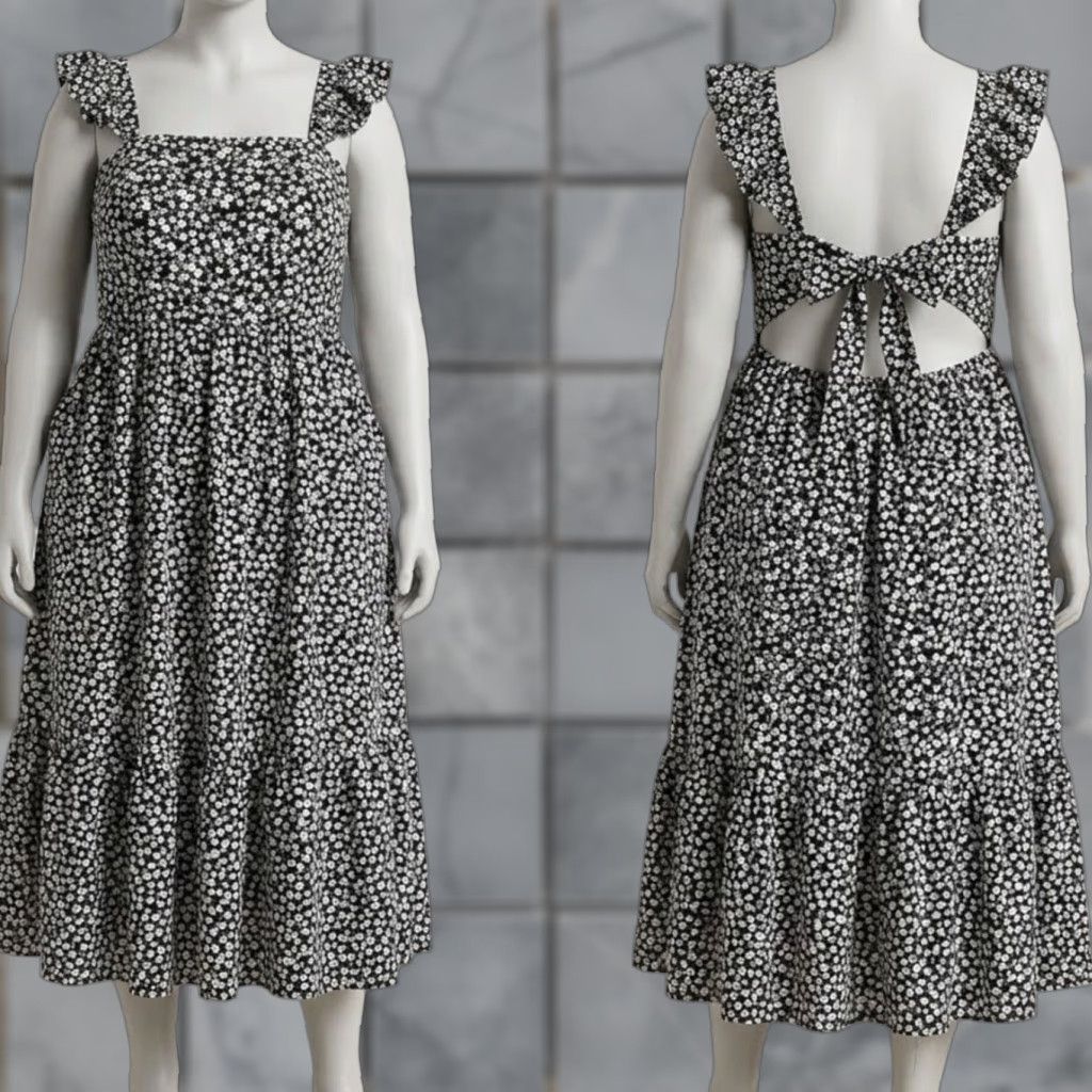 RIXO RIXO Dress for Target Floral Ruffle Strap Midi Dress Black White Plus Size 24W / 26W Size 4XL / US 24-26 - 1 Thumbnail