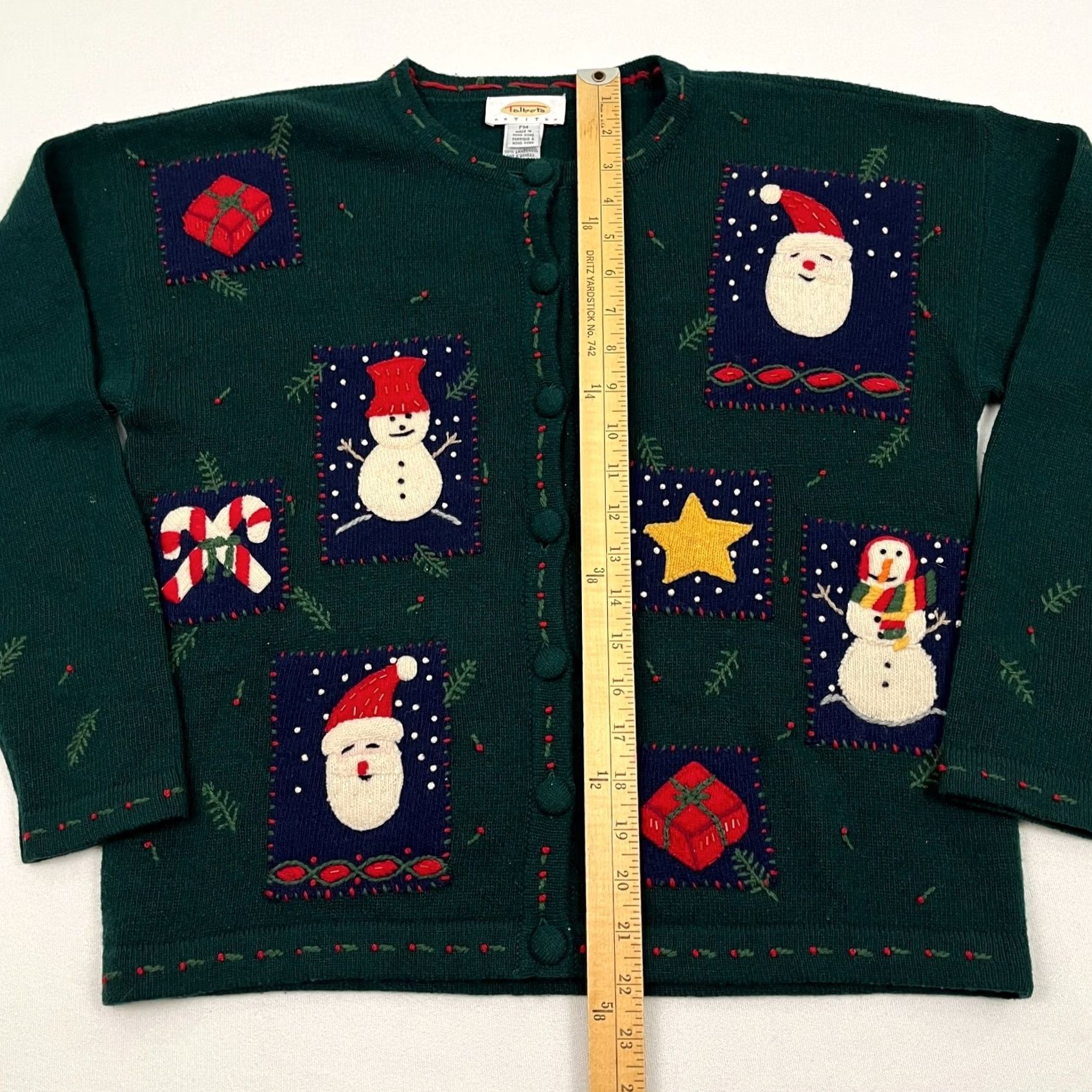 Talbots VTG Talbots Cardigan Sweater Womens PM Green Wool Knit Christmas 90s Santa Holiday Classic Ladies Mens? Size M / US 6-8 / IT 42-44 - 4 Thumbnail