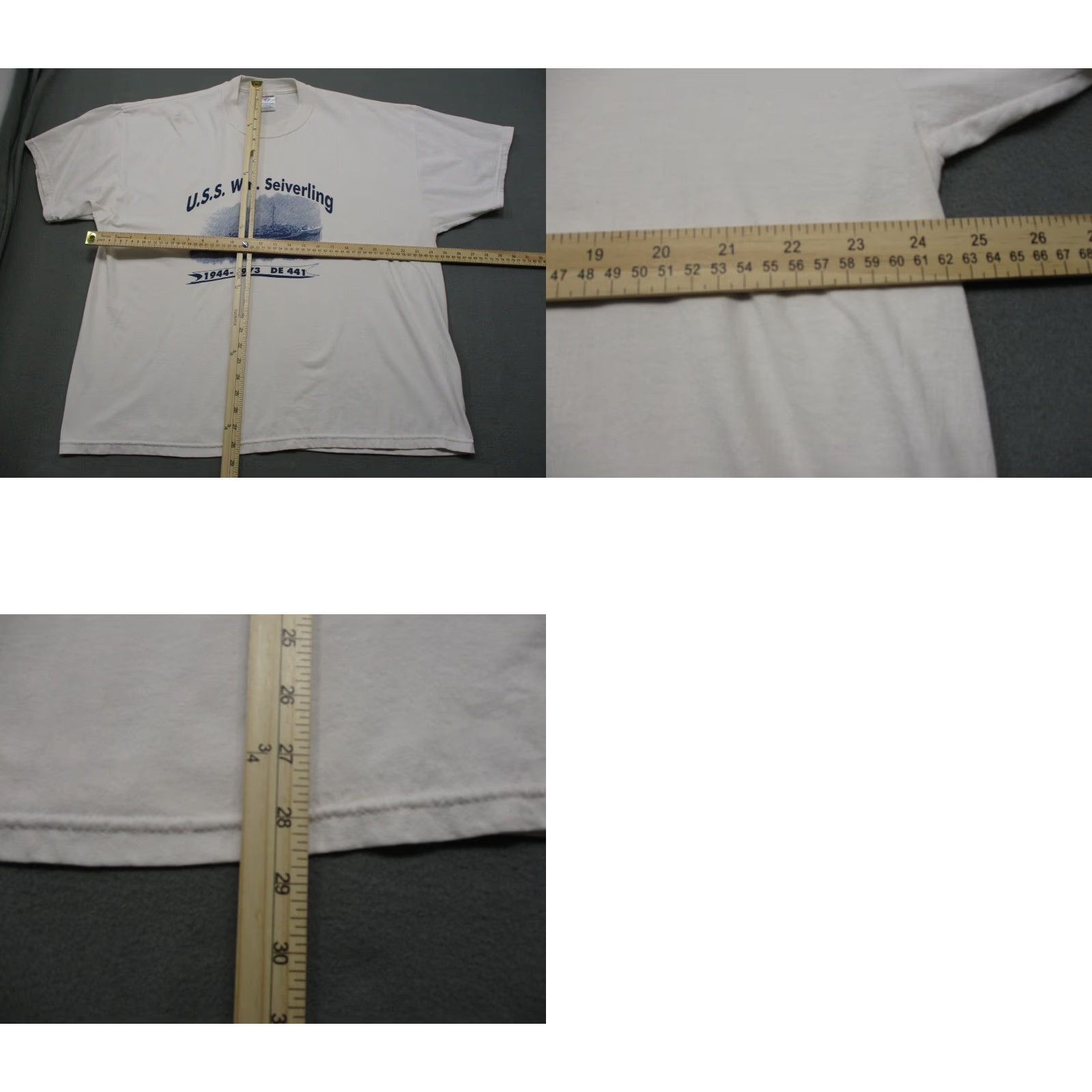 Vintage VINTAGE USS WILLIAM SEIVERLING Shirt Mens 2XL 2XL DE-441 FRIGATE U.S NAVY Logo Classic Military Nautical USA Mens T-Shirt Size US XXL / EU 58 / 5 - 8 Thumbnail