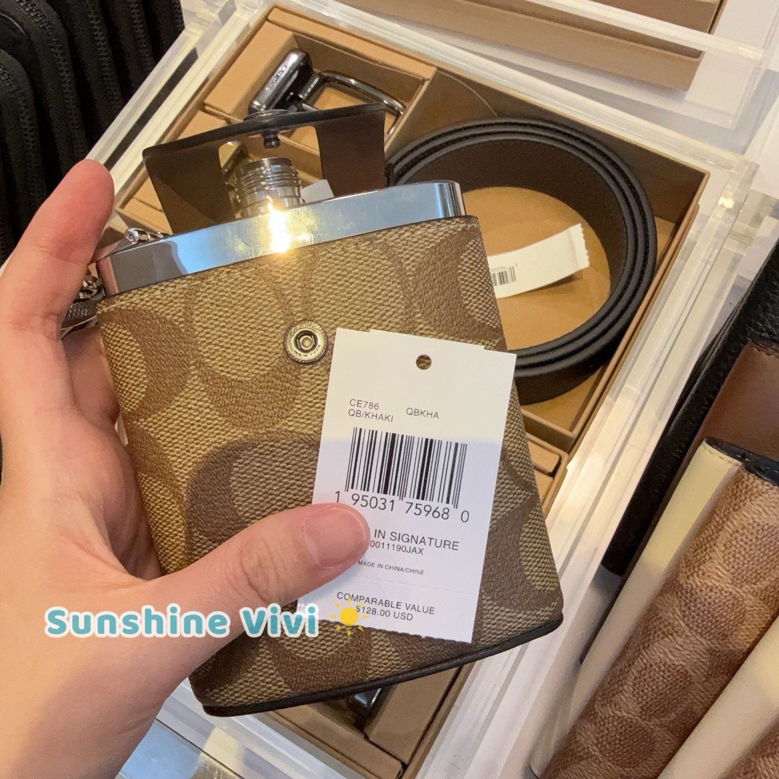 Coach NEW COACH Flask Khaki SIG Coated Metal POCKET CE786 Size ONE SIZE - 4 Thumbnail