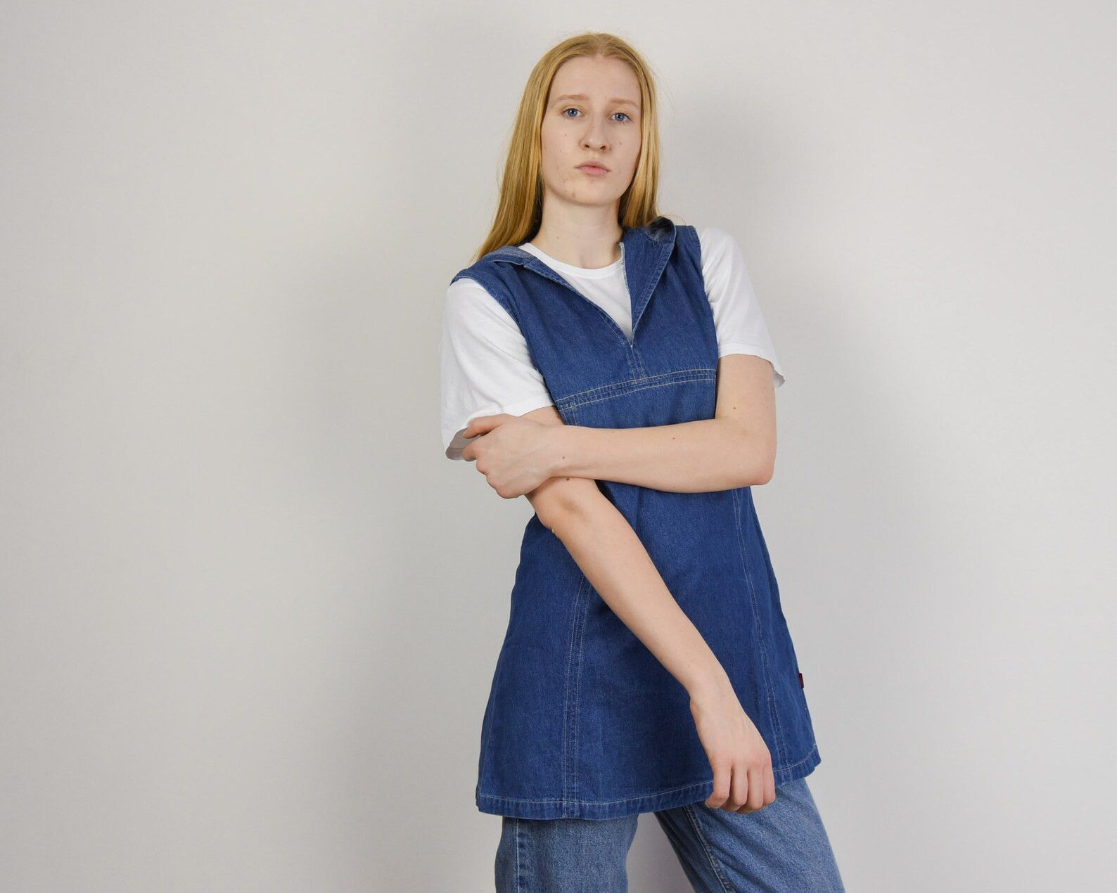 Vintage XL Denim Hooded Top Tee Blouse y2k Shirt Jean Hoodie Size L / US 10 / IT 46 - 2 Thumbnail