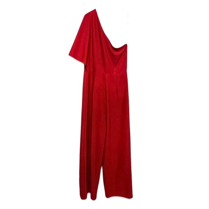 Other Marina Jumpsuit One Shoulder Flutter Sleeve Red Women's 12 Size 30" / US 8 / IT 44 - 4 Thumbnail