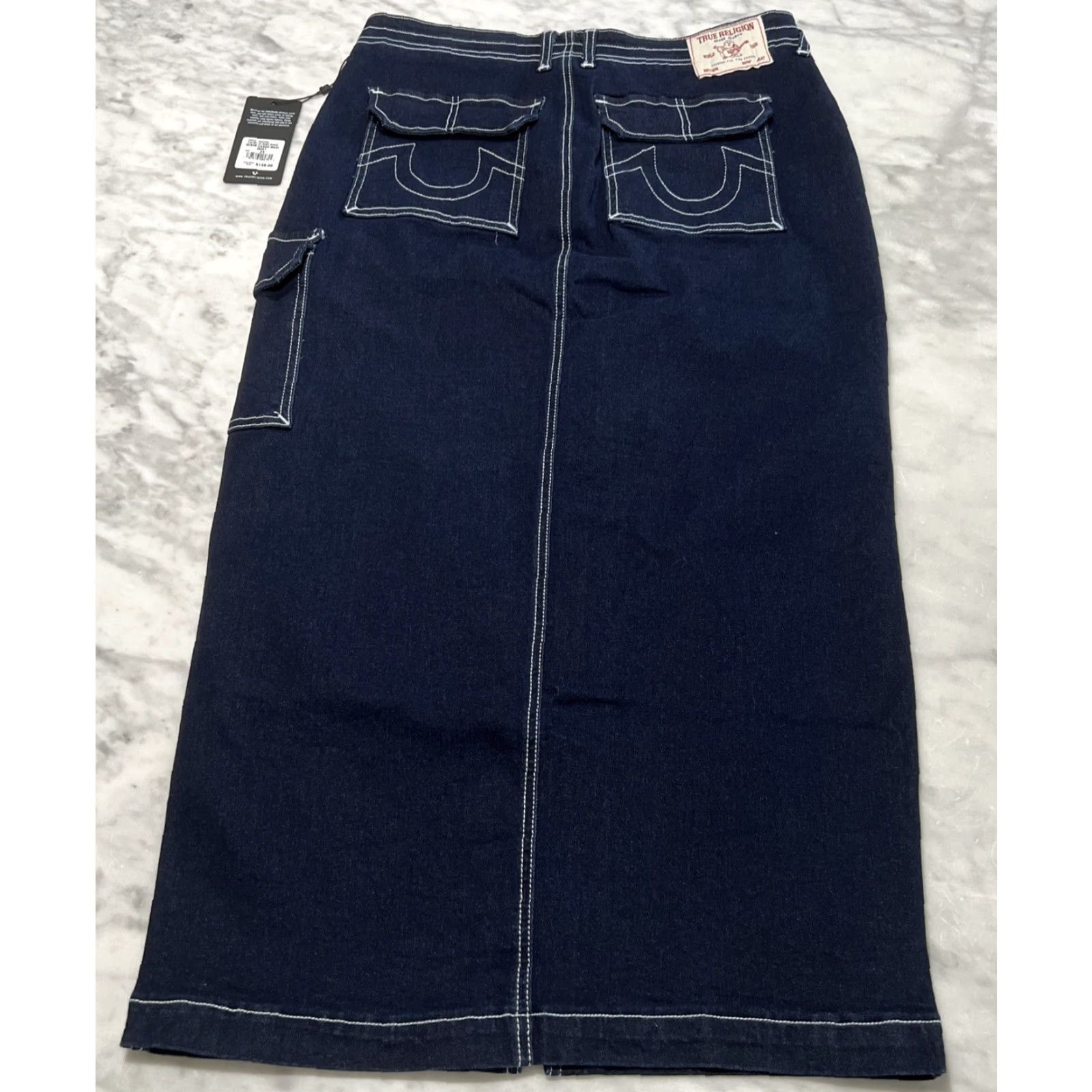 True Religion VINTAGE? No — actually not vintage; True Religion Denim Maxi Skirt 29 Dark Blue Wash NWT Go West High Slit 90s, Casual Womens Skirt Size 29" - 3 Thumbnail