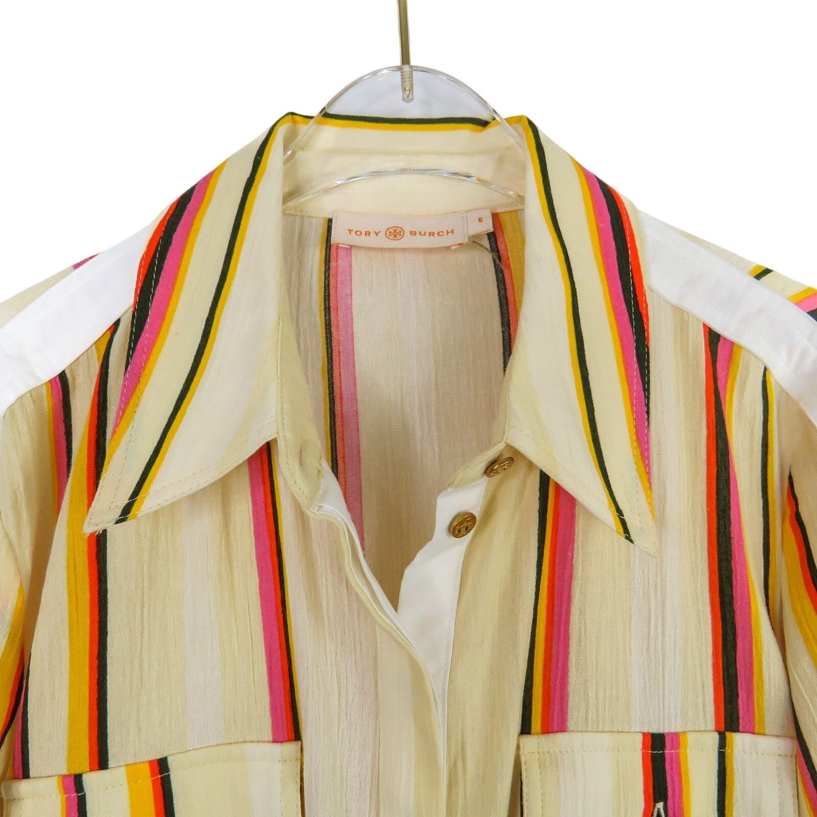 Tory Burch Tory Burch Canyon Striped Cotton Shirt Size 6 Collared Size S / US 4 / IT 40 - 8 Thumbnail