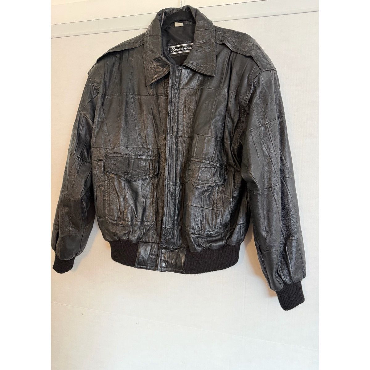 Vintage VINTAGE BLACK PATCHWORK BOMBER LEATHER JACKET Size US M / EU 48-50 / 2 - 3 Thumbnail