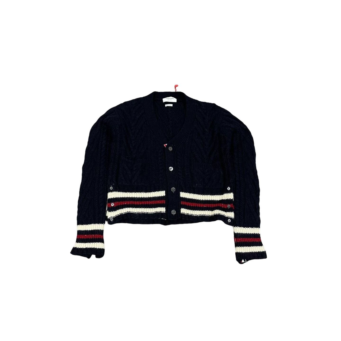 Thom Browne Thom Browne Stripe Cable Knit Cardigan Size 4 Size US XL / EU 56 / 4 - 1 Thumbnail