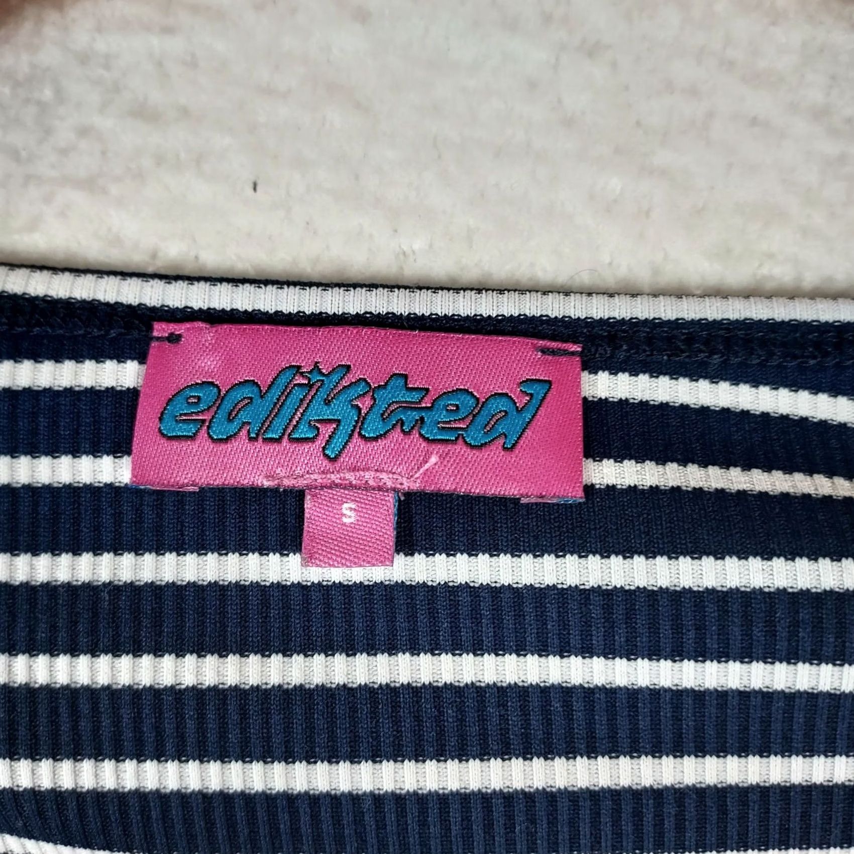 Vintage Edikted Cropped Long Sleeve Top Womens Small Navy White Striped Layered Size S / US 4 / IT 40 - 3 Thumbnail