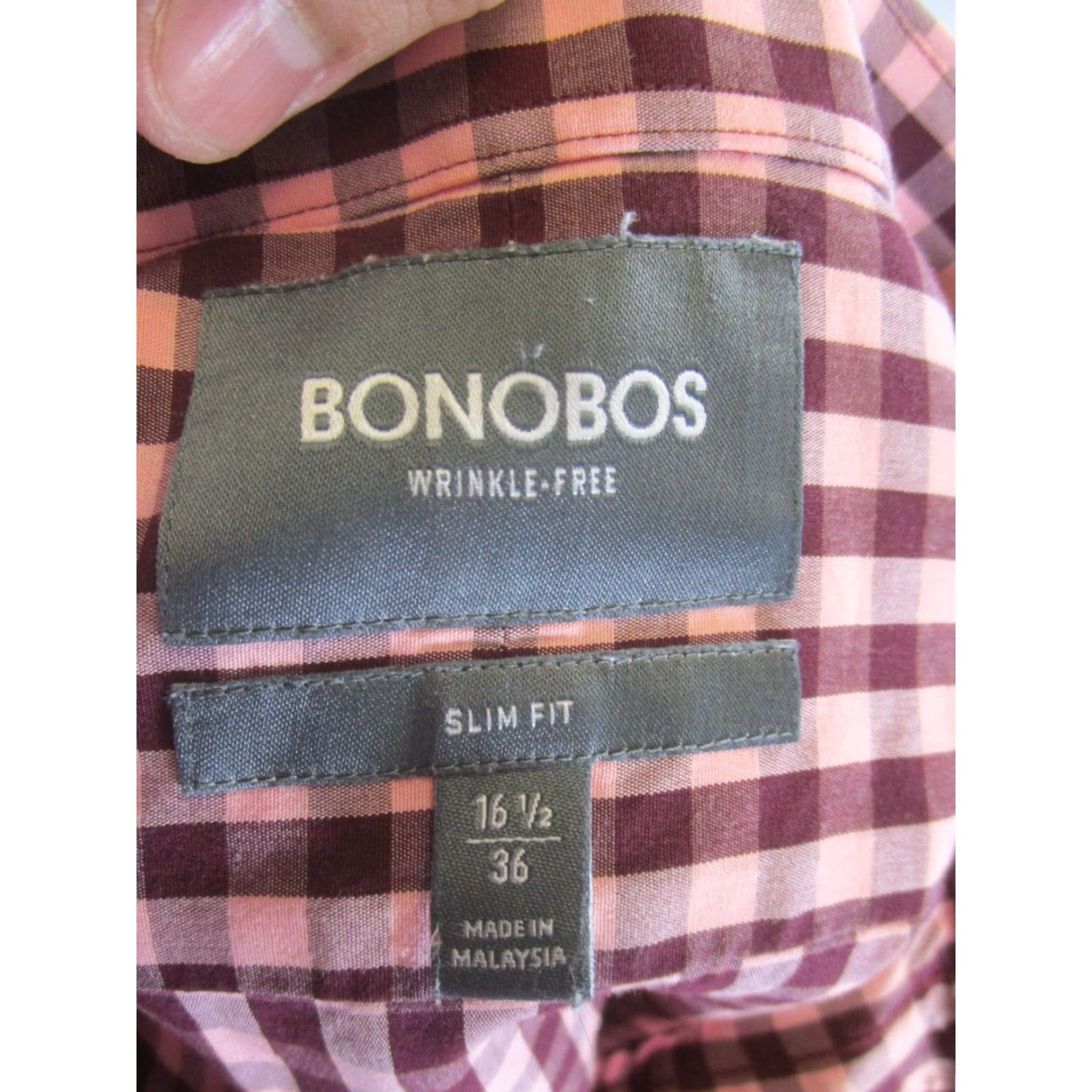 Bonobos VINTAGE Bonobos Dress Shirt Slim Fit Long Sleeve 16.5 Red Check Mens Size 42R - 6 Thumbnail