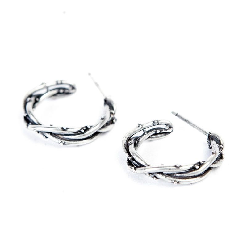 Jewelry 925 Silver Thorny Dark Earrings One Pairs Chrome Jewelry Size ONE SIZE - 6 Thumbnail