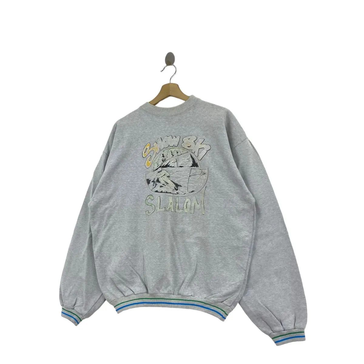 Vintage Vintage 80’ SNOW SKI SLALOM Outdoor Ringer Sweatshirt Size XL / US 12-14 / IT 48-50 - 2 Thumbnail