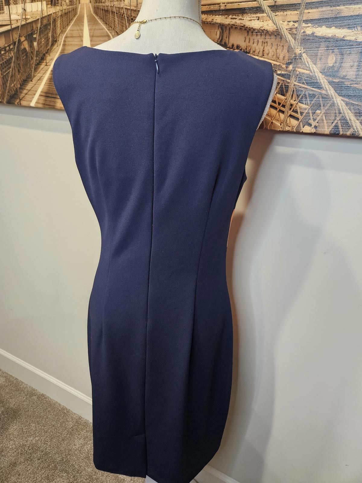 Designer Connected Apparel Color-Block Shift Dress - Navy & Coral Size M / US 6-8 / IT 42-44 - 3 Thumbnail
