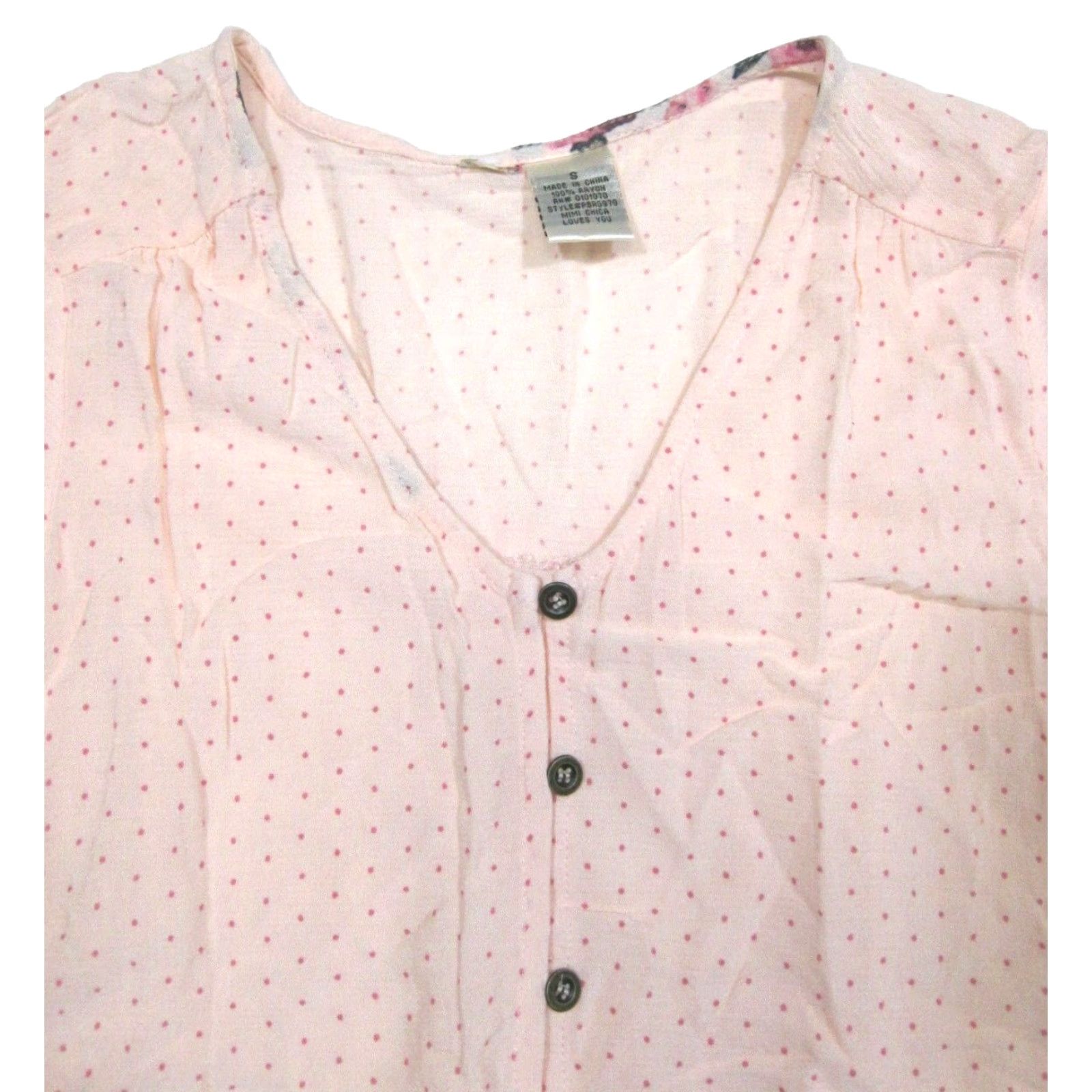 Vintage Mimi Chica 100% Rayon Pink Polka Dot Floral Romper Jumpsuit Women Size Small Size 28" / US 6 / IT 42 - 4 Thumbnail