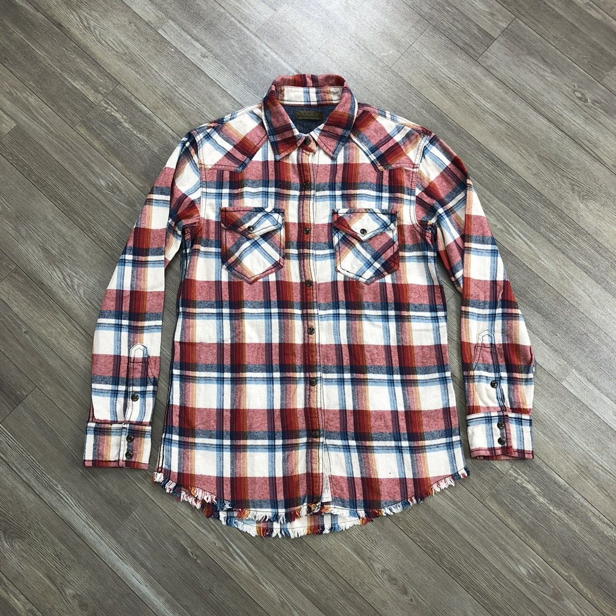 If Six Was Nine × Japanese Brand × Le Grande Bleu (L.G.B.) 2000's GOA Unfinished Plaid Punk Style Western Shirt Flannel Size US M / EU 48-50 / 2 - 1 Thumbnail
