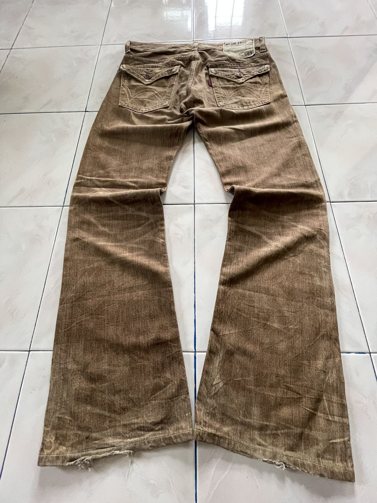Edwin × Le Grande Bleu (L.G.B.) × Vintage Vintage Edwin 503 Flare Brown Faded Whiskers Man Jeans Size US 31 - 2 Thumbnail