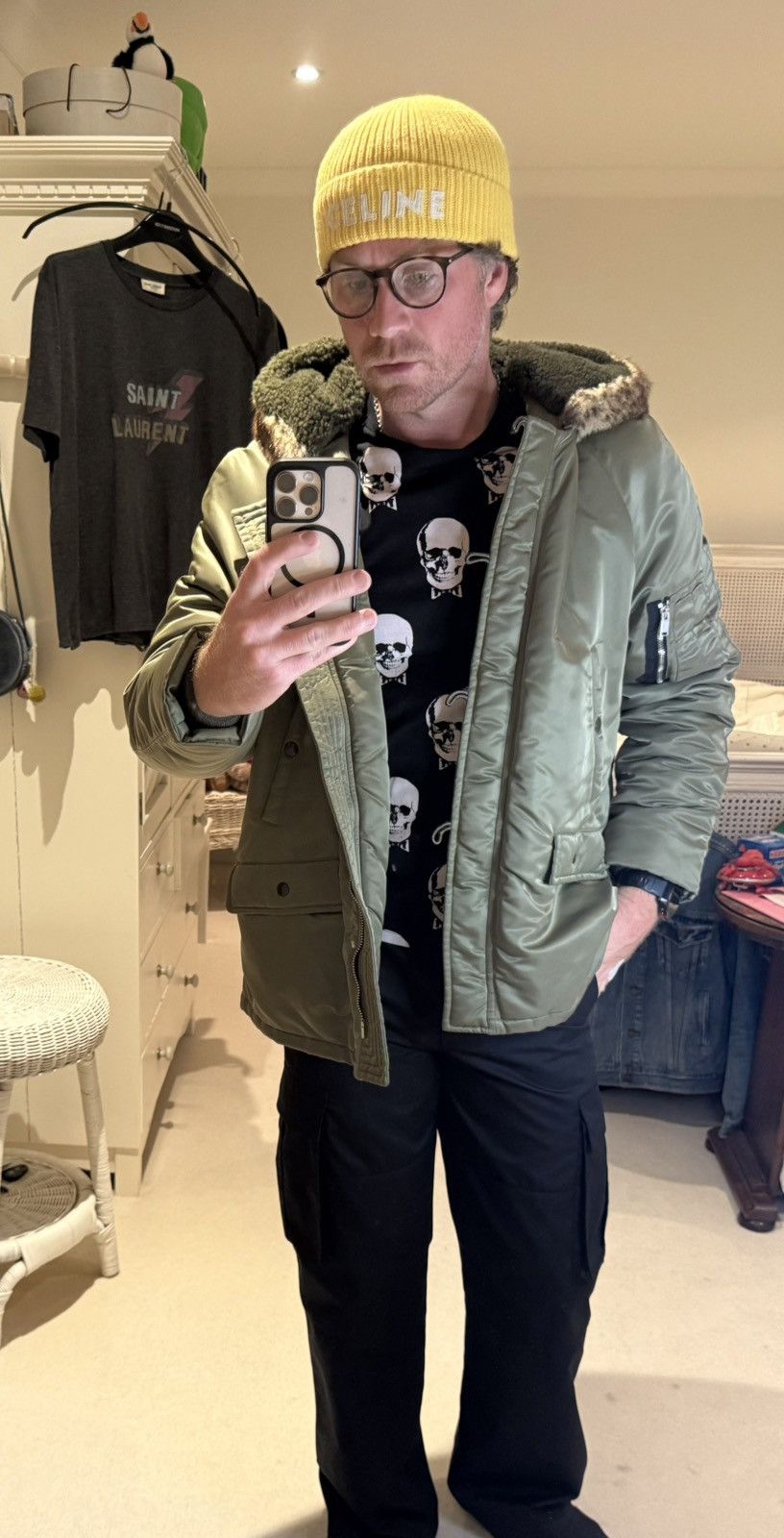 Saint Laurent Paris FW15 Saint Laurent fur hoodie MA-1 parka coat Hedi Slimane Size US L / EU 52-54 / 3 - 10 Thumbnail