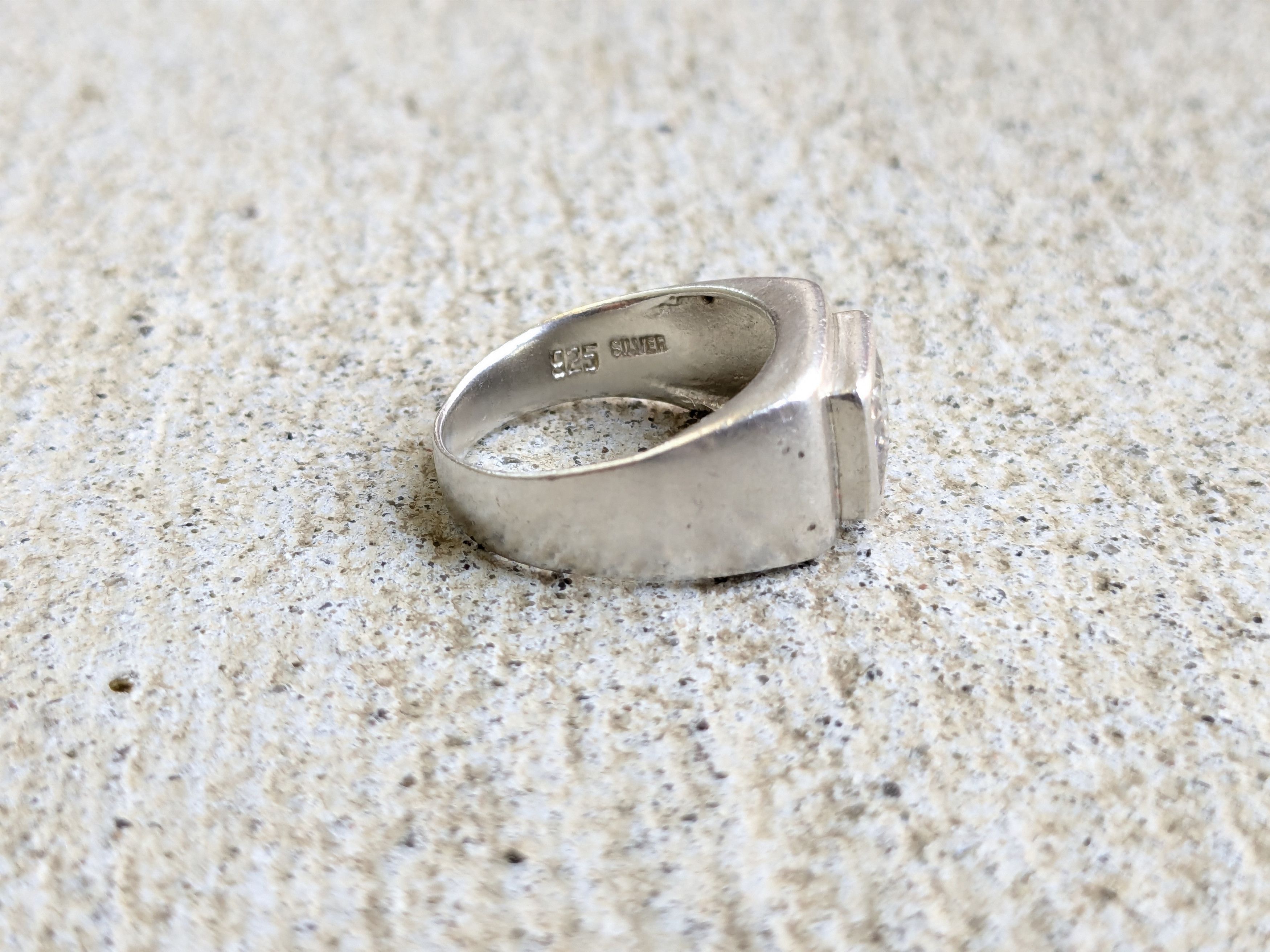 Jewelry Vintage Sterling Silver Ring 7 CZ Rectangle Abstract Modern Size ONE SIZE - 3 Thumbnail